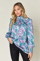 Floral Printed Smocked Long Sleeve Blouse